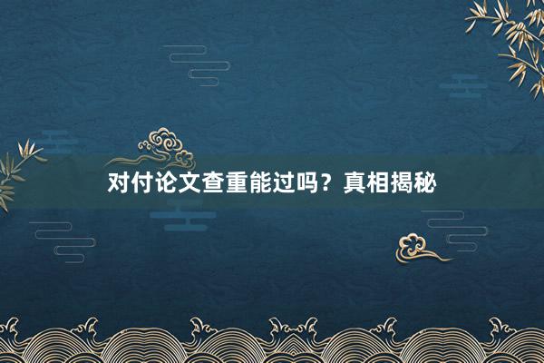 对付论文查重能过吗？真相揭秘